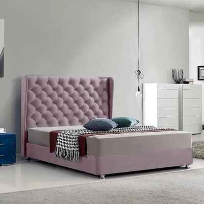 Ondra Bed Double Plush Velvet Pink