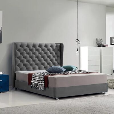 Ondra Bed Double Plush Velvet Grey