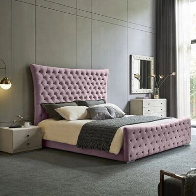 Plexa Bed King Plush Velvet Pink