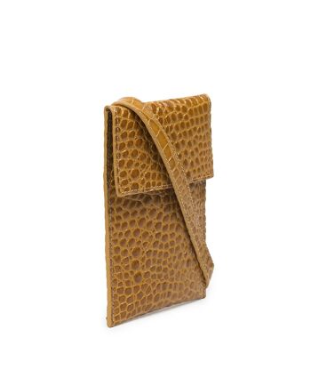 Mini sac porté épaule en cuir de vachette gaufré Leandra Coco Caramel 3