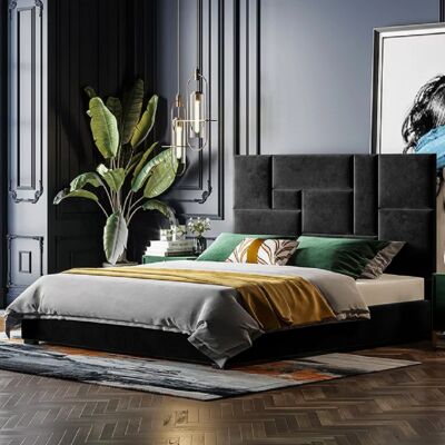 Conmo Bed Small Double Plush Velvet Black