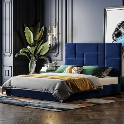 Conmo Bed Super King Plush Velvet Blue