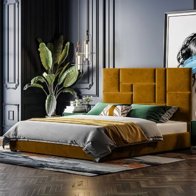 Conmo Bed King Plush Velvet Mustard