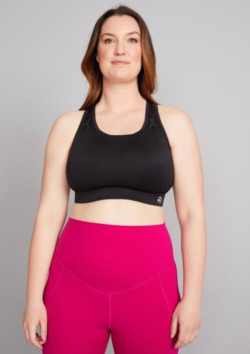 Freyja Bigger Bust Nursing Sports Bra in Jet Black (G-J Cup)