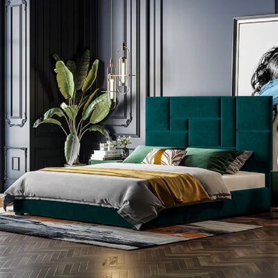 Conmo Bed Double Plush Velvet Green