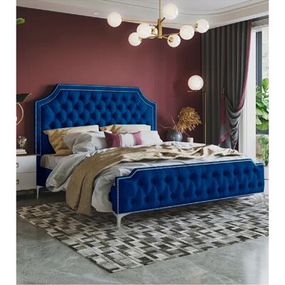Gaia Bed King Plush Velvet Blue
