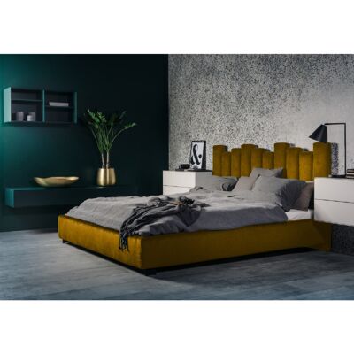 Glexton Bed Double Plush Velvet Mustard