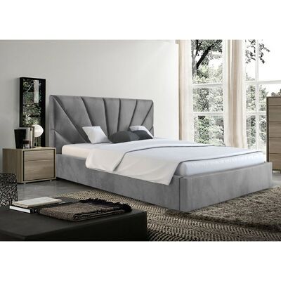 Hamini Bed Double Plush Velvet Grey