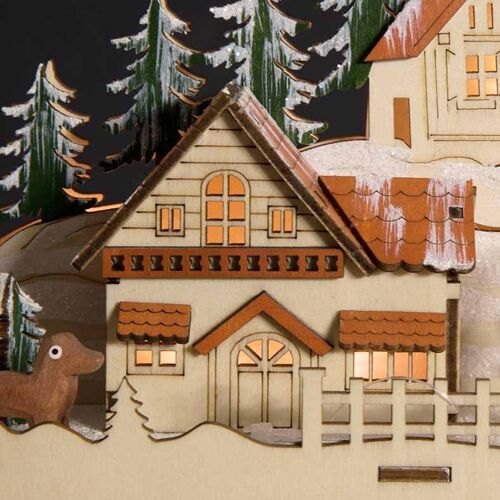 ADVENT VILLAGE - Calendrier de l'avent avec scénette village en bois coloré et traineau rétroéclairé