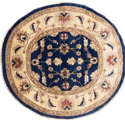 Afghan Chobi Ziegler 150x145 Handgeknüpft Teppich 150x150 Rund Blau Orientalisch