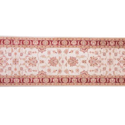 Afghan Chobi Ziegler 304x84 hand-knotted carpet 80x300 runner beige oriental