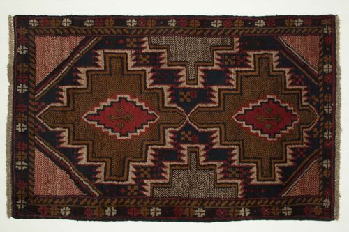 Afghan Belutsch 125x80 Handgeknüpft Teppich 80x130 Schwarz Geometrisch Muster Kurzflor