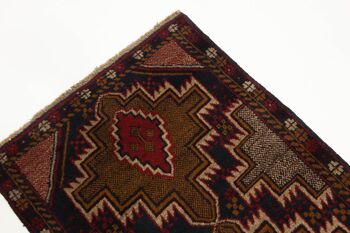 Tapis Afghan Baluch 125x80 noué main 80x130 noir motif géométrique poils courts 3