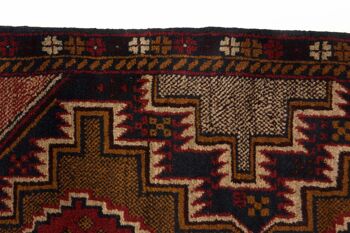 Tapis Afghan Baluch 125x80 noué main 80x130 noir motif géométrique poils courts 4