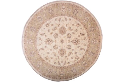 Afghan Chobi Ziegler Rund 200x197 Handgeknüpft Teppich 200x200 Quadratisch Beige