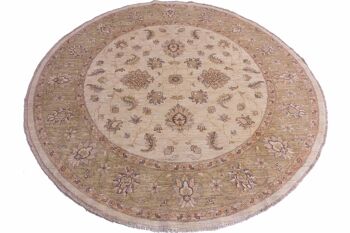 Tapis Afghan Chobi Ziegler rond 200x197 noué main 200x200 carré beige 2