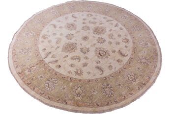 Tapis Afghan Chobi Ziegler rond 200x197 noué main 200x200 carré beige 3