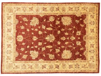 Tapis Afghan Chobi Ziegler 208x150 noué main 150x210 motif fleur rouge poils ras 1