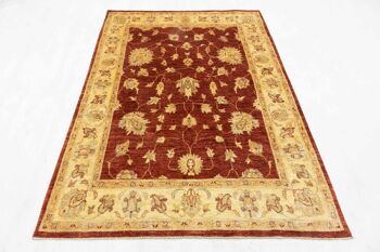 Tapis Afghan Chobi Ziegler 208x150 noué main 150x210 motif fleur rouge poils ras 3