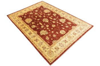 Tapis Afghan Chobi Ziegler 208x150 noué main 150x210 motif fleur rouge poils ras 4