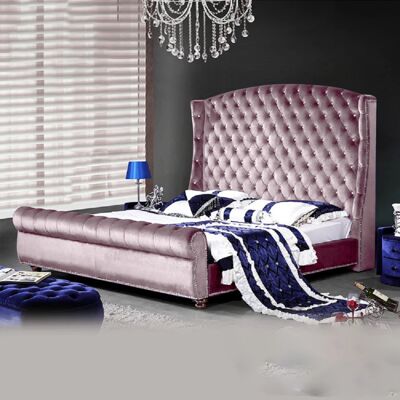 Rosio Bed Double Plush Velvet Pink