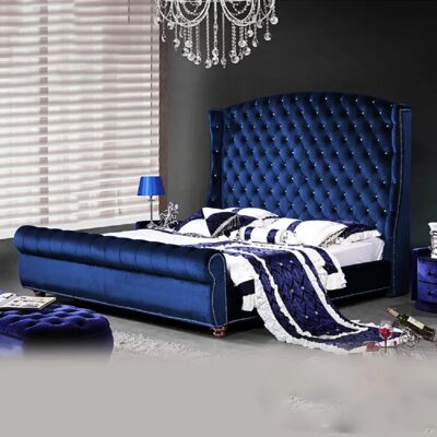Rosio Bed King Plush Velvet Blue