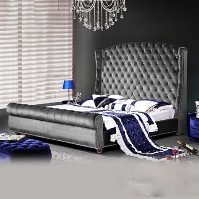 Rosio Bed Double Plush Velvet Grey