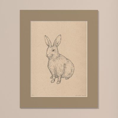 Print Rabbit with passe-partout | 24cm x 30cm | lino