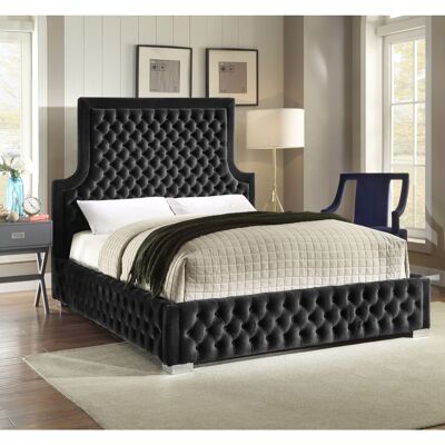 Yanis Bed Small Double Plush Velvet Black