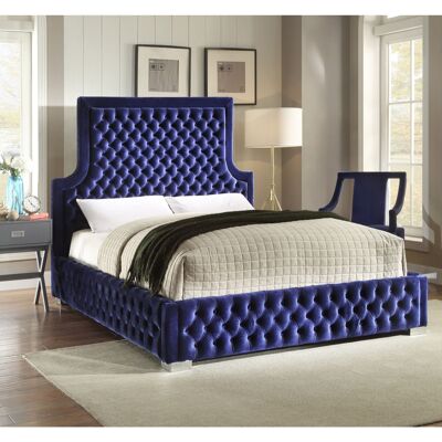 Yanis Bed Small Double Plush Velvet Blue