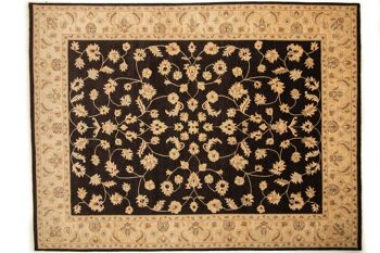 Tapis Afghan Chobi Ziegler 361x275 noué main 280x360 motif fleur noir poils courts 1
