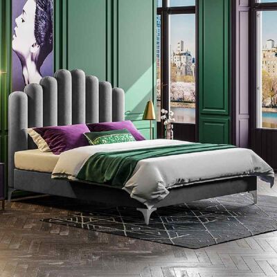 Matteo Bed Double Plush Velvet Grey