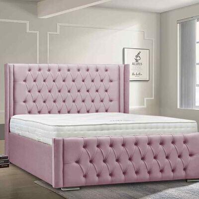 Lorenzo Bed Double Plush Velvet Pink
