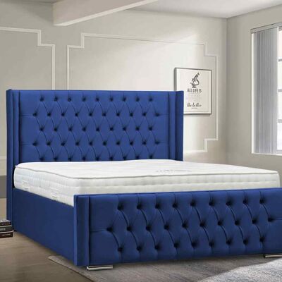 Lorenzo Bed Double Plush Velvet Blue