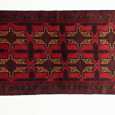 Tapis Afghan Baluch 210x115 noué main 120x210 motif géométrique noir