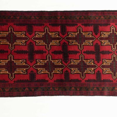 Afghan Baluch 210x115 hand-knotted carpet 120x210 black geometric pattern
