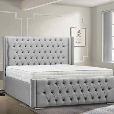 Lorenzo Bed Small Double Plush Velvet Silver