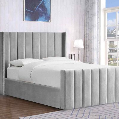 Luca Bed King Plush Velvet Silver