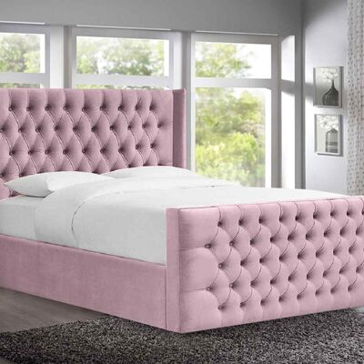 Giulio Bed Small Double Plush Velvet Pink