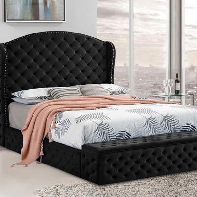 Abramo Bed Small Double Plush Velvet Black