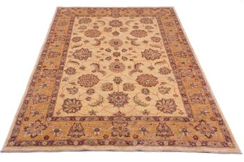 Tapis Afghan Chobi Ziegler 211x148 noué main 150x210 motif fleur beige poil court 2