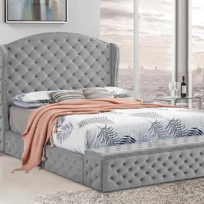 Abramo Bed Double Plush Velvet Silver