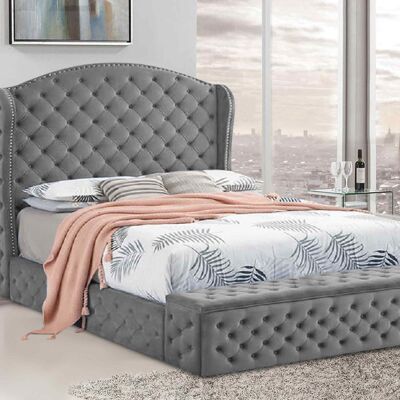 Abramo Bed King Plush Velvet Grey