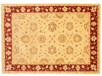 Tapis Afghan Chobi Ziegler 210x150 noué main 150x210 beige motif fleuri poil court 1