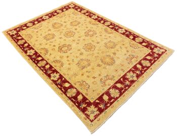 Tapis Afghan Chobi Ziegler 210x150 noué main 150x210 beige motif fleuri poil court 3