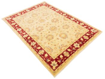 Tapis Afghan Chobi Ziegler 210x150 noué main 150x210 beige motif fleuri poil court 4