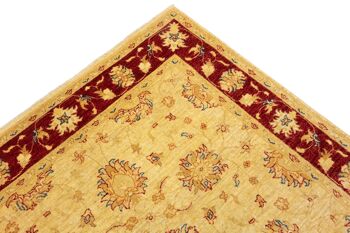 Tapis Afghan Chobi Ziegler 210x150 noué main 150x210 beige motif fleuri poil court 5