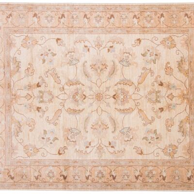 Afghan Chobi Ziegler 198x153 Handgeknüpft Teppich 150x200 Beige Blumenmuster Kurzflor