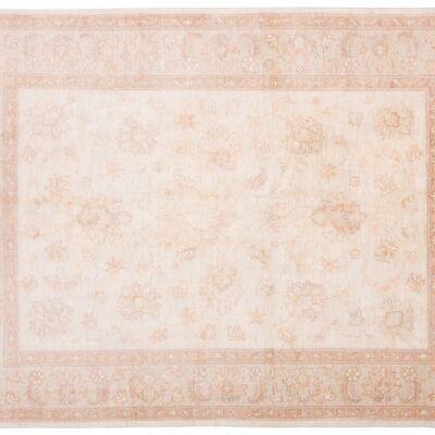 Tapis Afghan Chobi Ziegler 204x151 noué main 150x200 motif fleur beige poil court