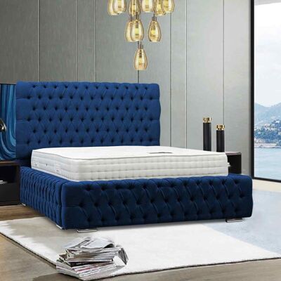 Ottavio Bed Double Plush Velvet Blue